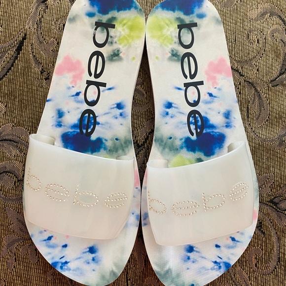 1-pair of flip flops sandals white PVC with rhinestones - Picture 5 of 5